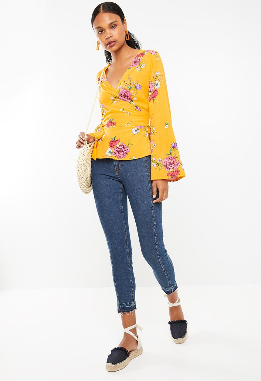 Superbalist - Bell sleeve wrap blouse - yellow floral 