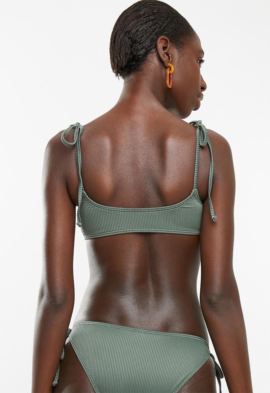 South Beach  - Bralet bikini with silver popper - khaki