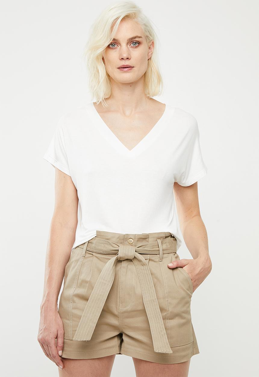 Superbalist - Slub tee with v-neck - white
