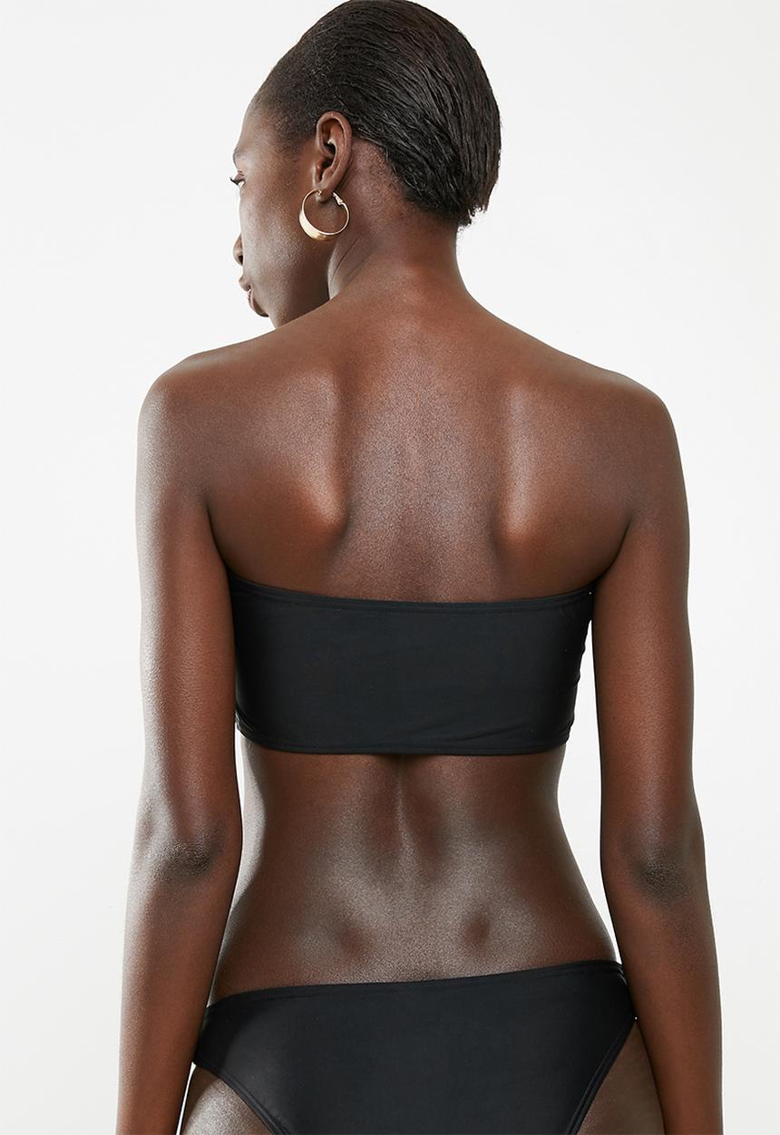 South Beach  - Bandeau bikini top with gold eyelet - black