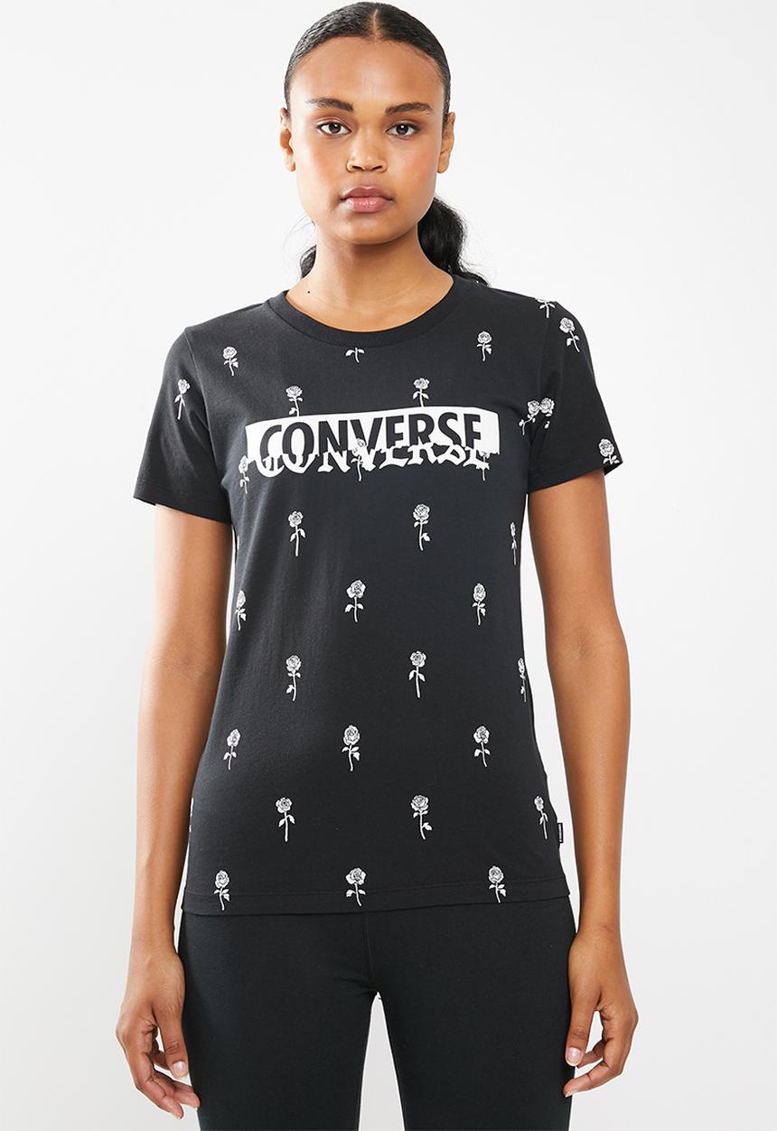 Converse - Rose print tee - black