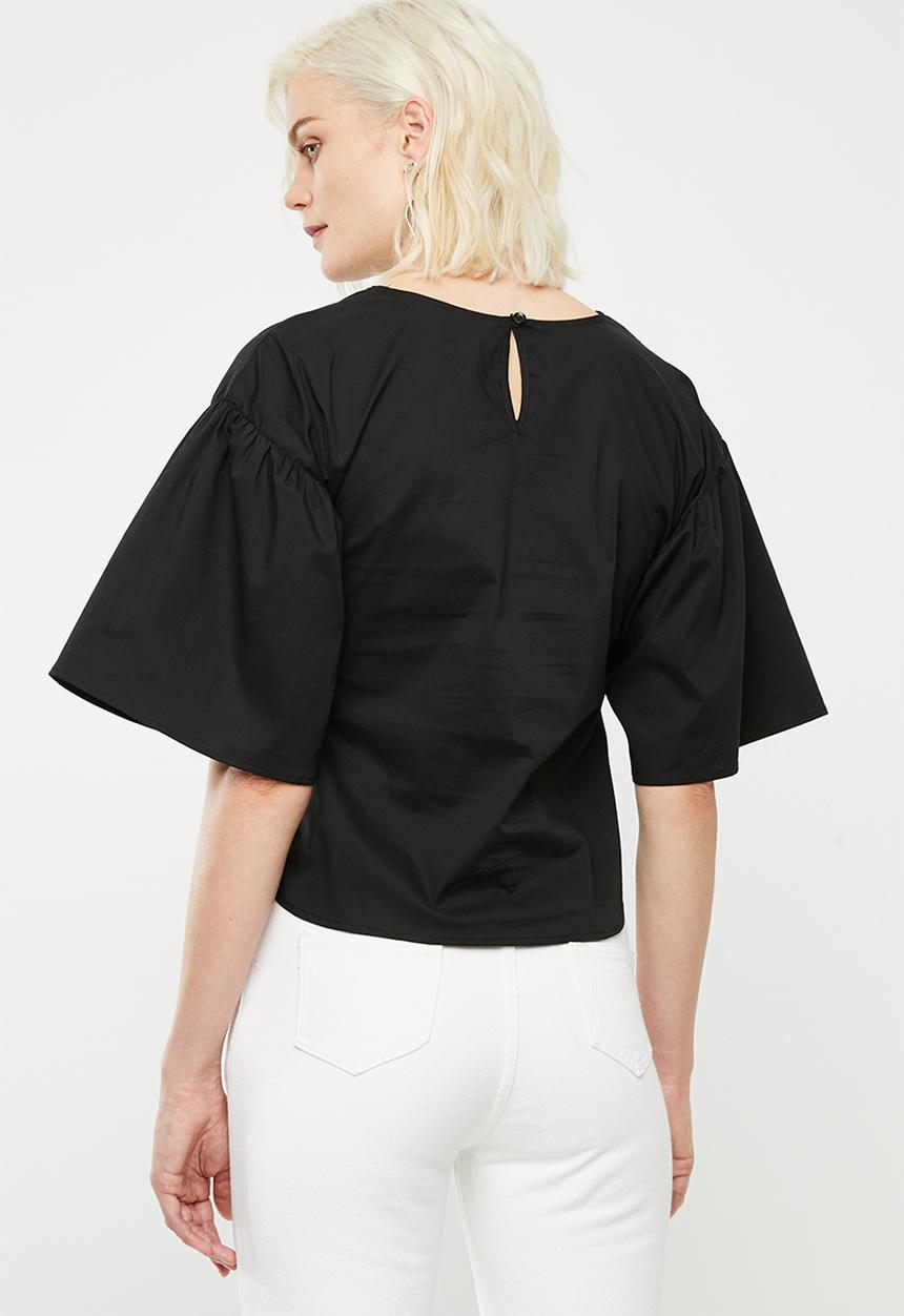 Superbalist - Poplin blouse with bow - black