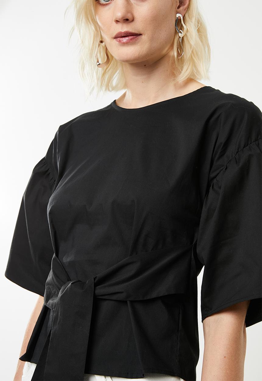 Superbalist - Poplin blouse with bow - black