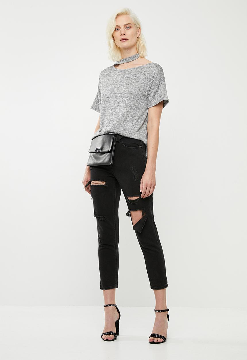 Superbalist - Asymmetrical choker detail tee - black & silver