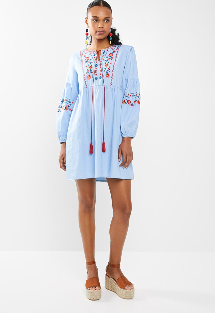STYLE REPUBLIC - Embroided tunic dress - blue