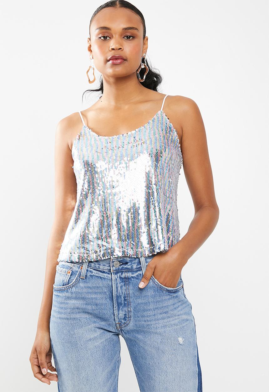 New Look - Go light rainbow sequin cami - silver