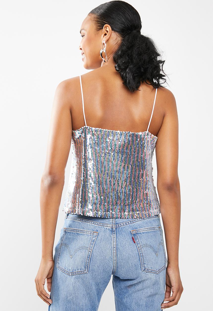 New Look - Go light rainbow sequin cami - silver