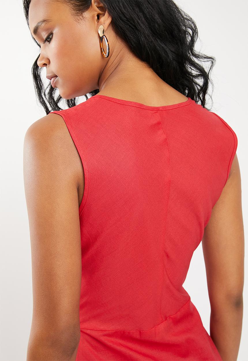 edit - Fit and flare linen blend dress - red
