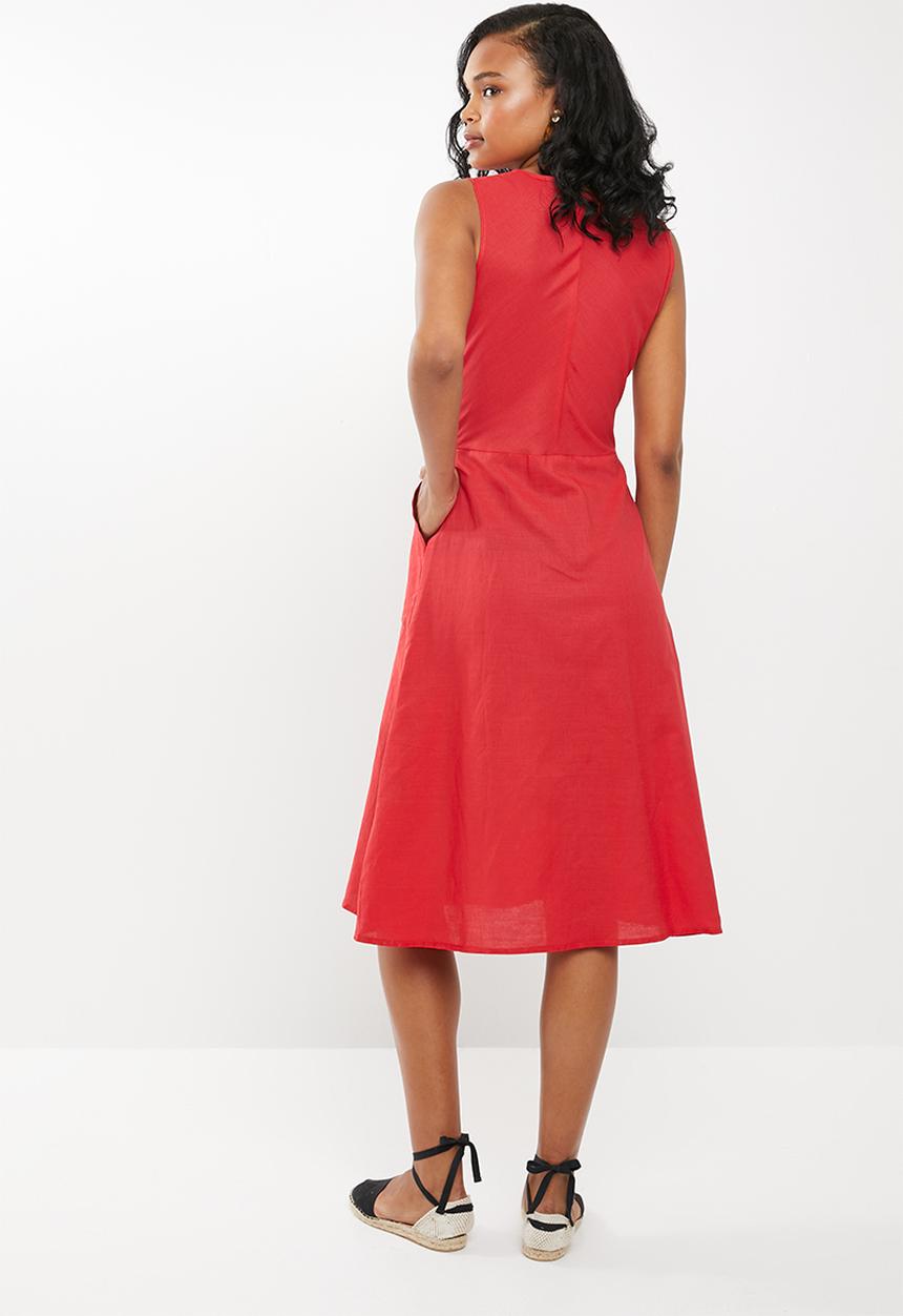 edit - Fit and flare linen blend dress - red