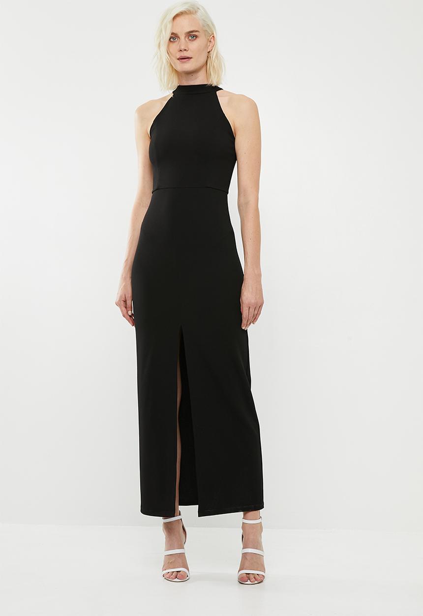 Superbalist - Hi neck maxi dress with thigh high slit - black
