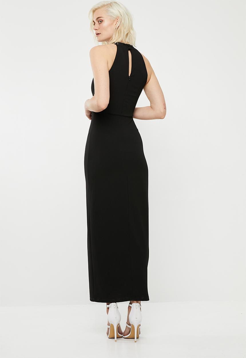 Superbalist - Hi neck maxi dress with thigh high slit - black