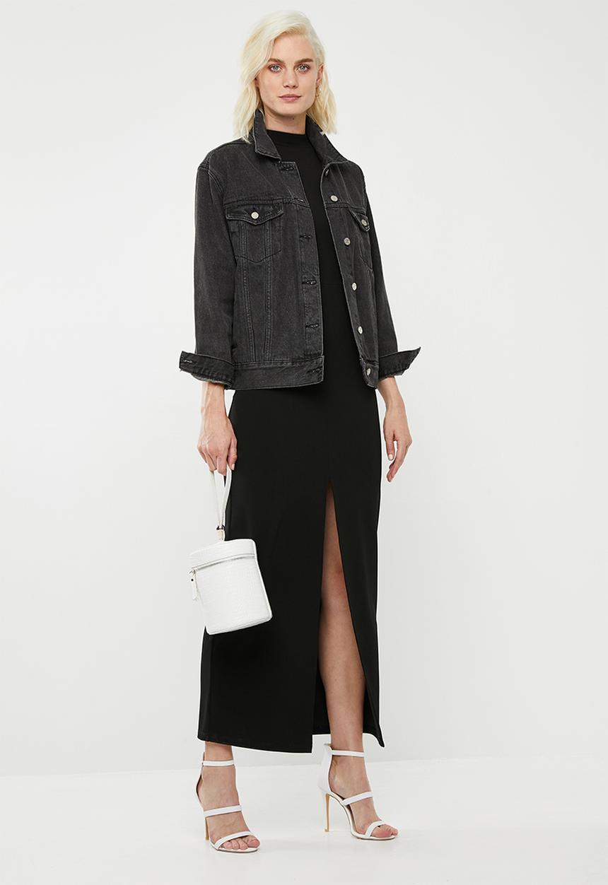 Superbalist - Hi neck maxi dress with thigh high slit - black