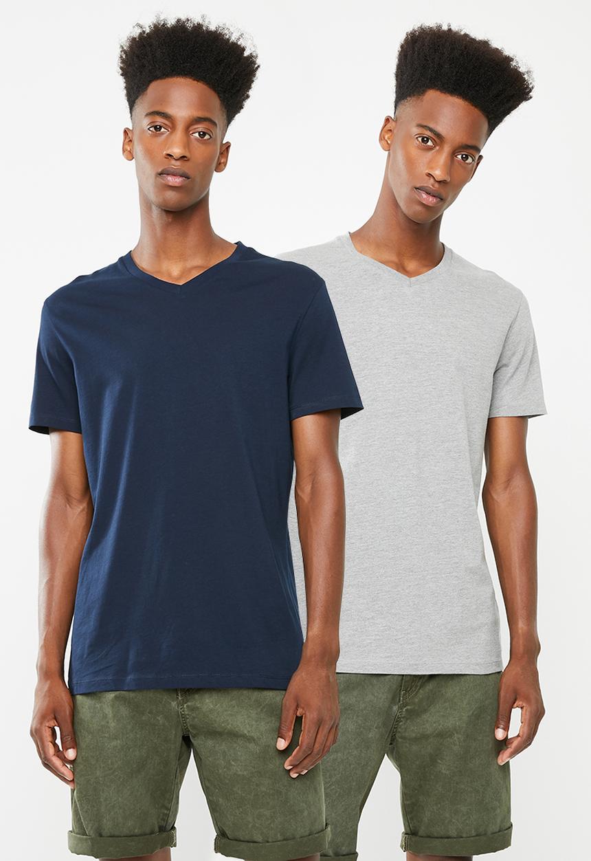 Superbalist - V-neck short sleeve 2 pack tee - navy & grey melange