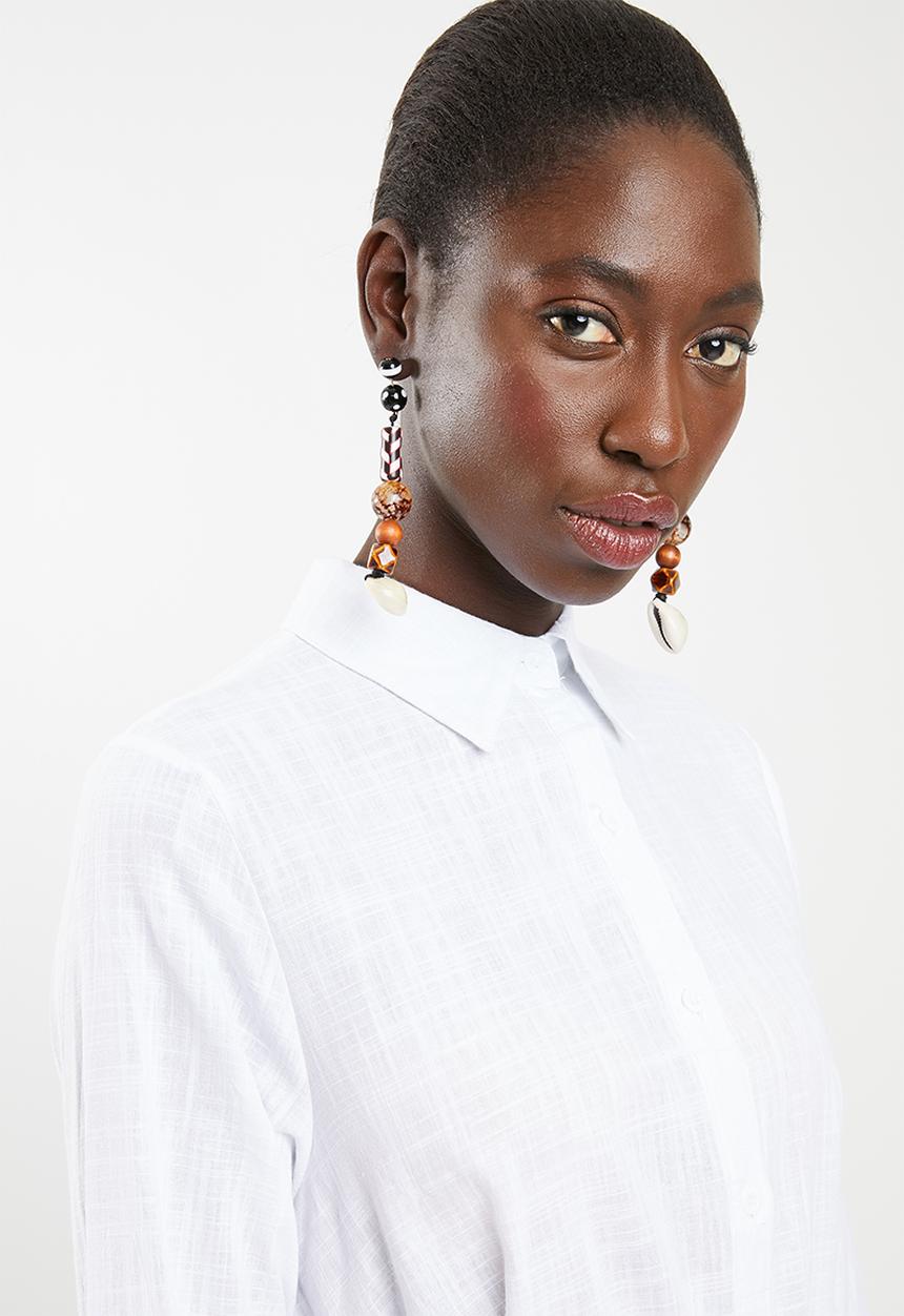 STYLE REPUBLIC - High low linen look maxi shirt - white