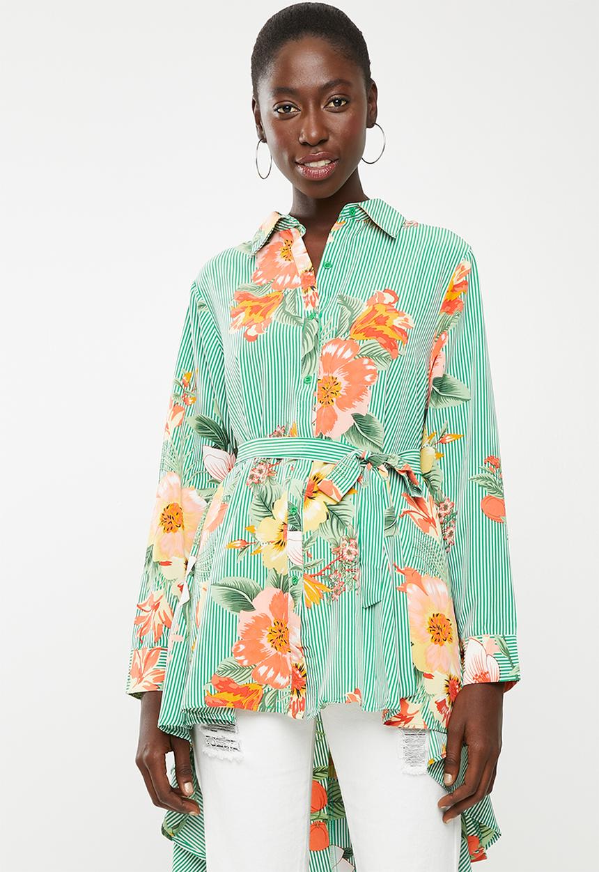 STYLE REPUBLIC - High low linen look maxi shirt - green