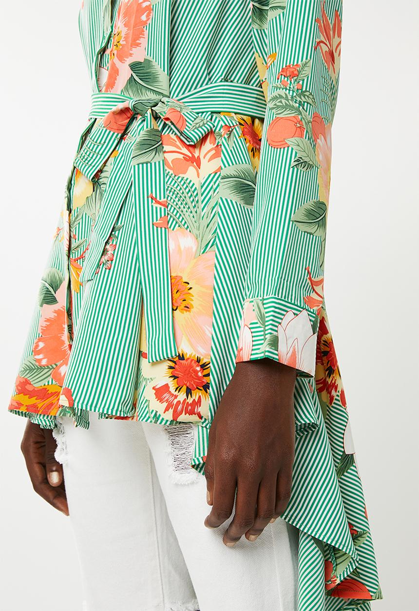 STYLE REPUBLIC - High low linen look maxi shirt - green