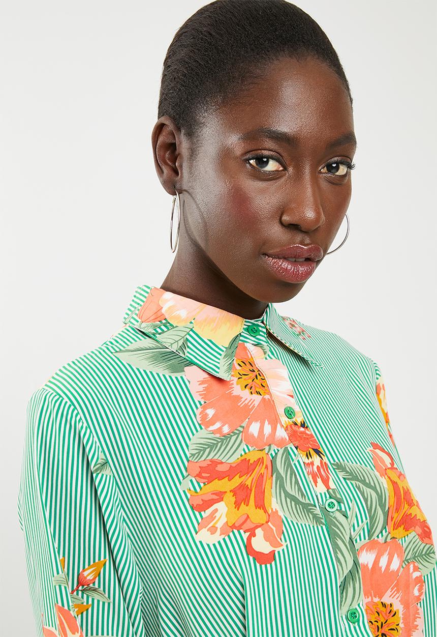 STYLE REPUBLIC - High low linen look maxi shirt - green