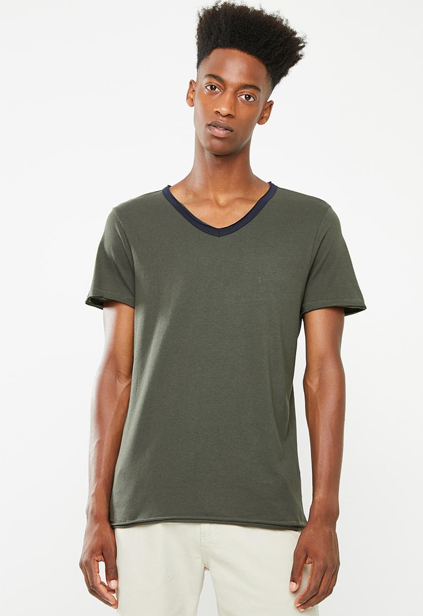 Brave Soul - Haus short sleeve raw hem T-shirt - khaki
