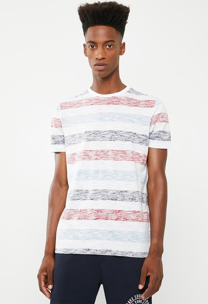 Brave Soul - Coast printed stripe T-shirt - blue & red