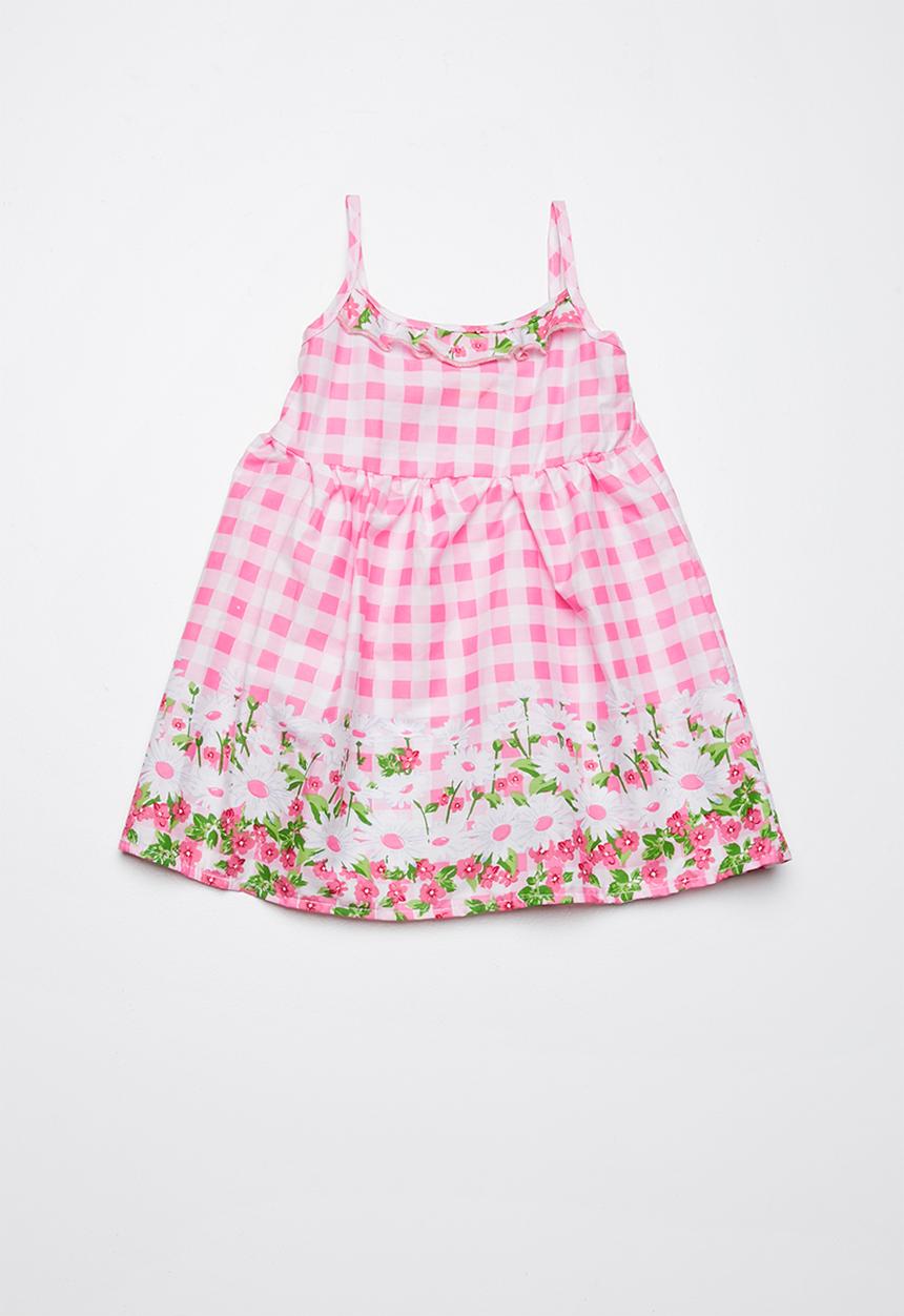Twin Clothing - Frill Summer border print dress - pink & white