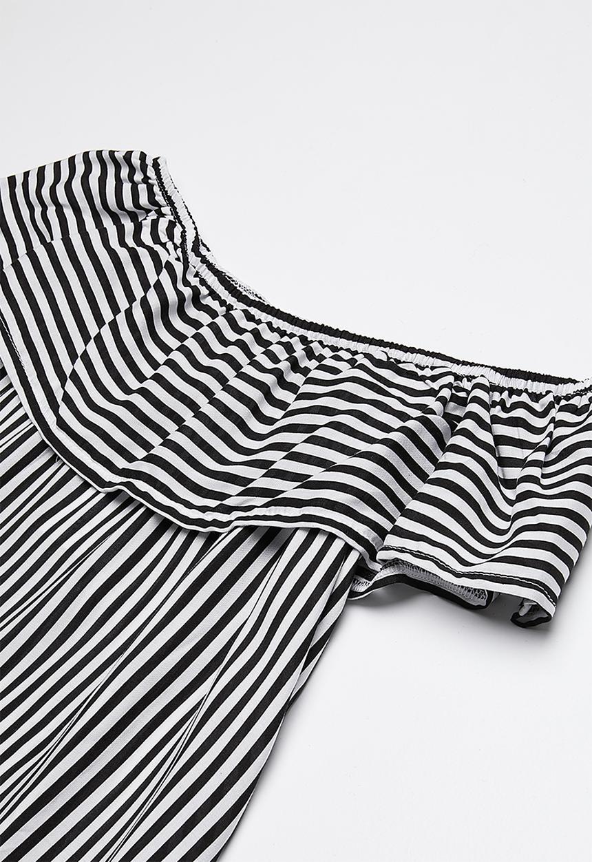 Rebel Republic - Bardot frill dress - black & white stripe