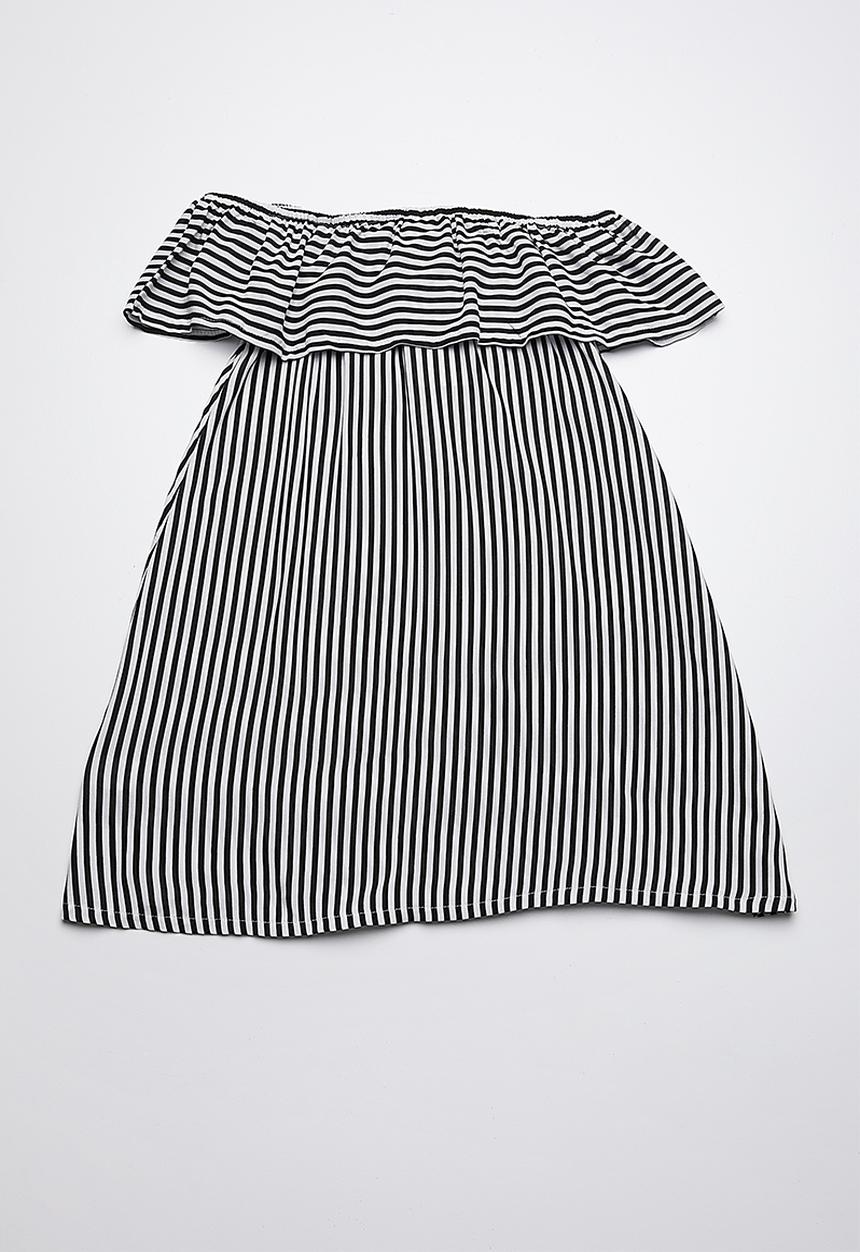 Rebel Republic - Bardot frill dress - black & white stripe