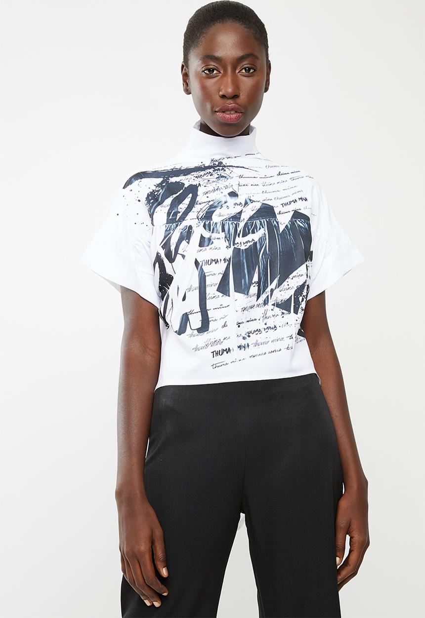 DAVID by David Tlale - Sarafina printed short sleeve blouse - white