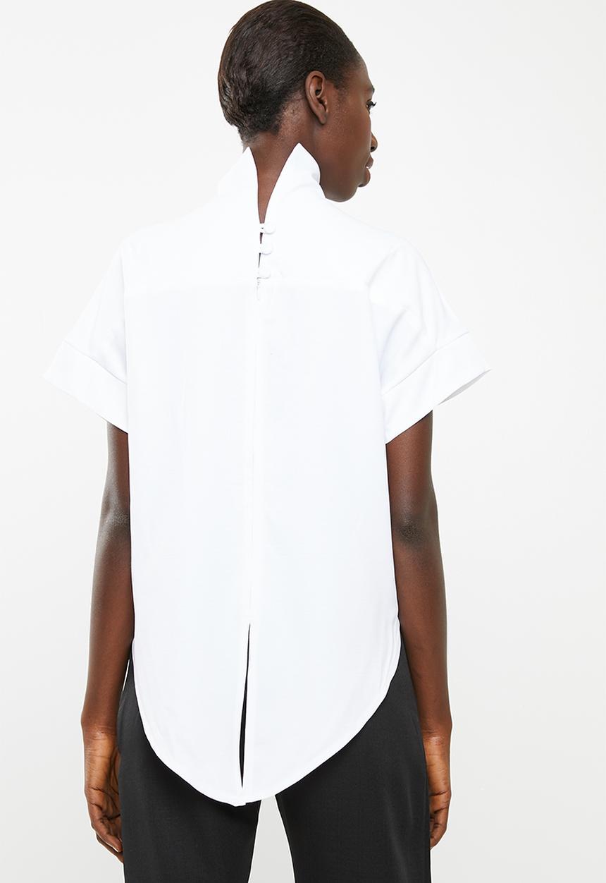 DAVID by David Tlale - Sarafina printed short sleeve blouse - white