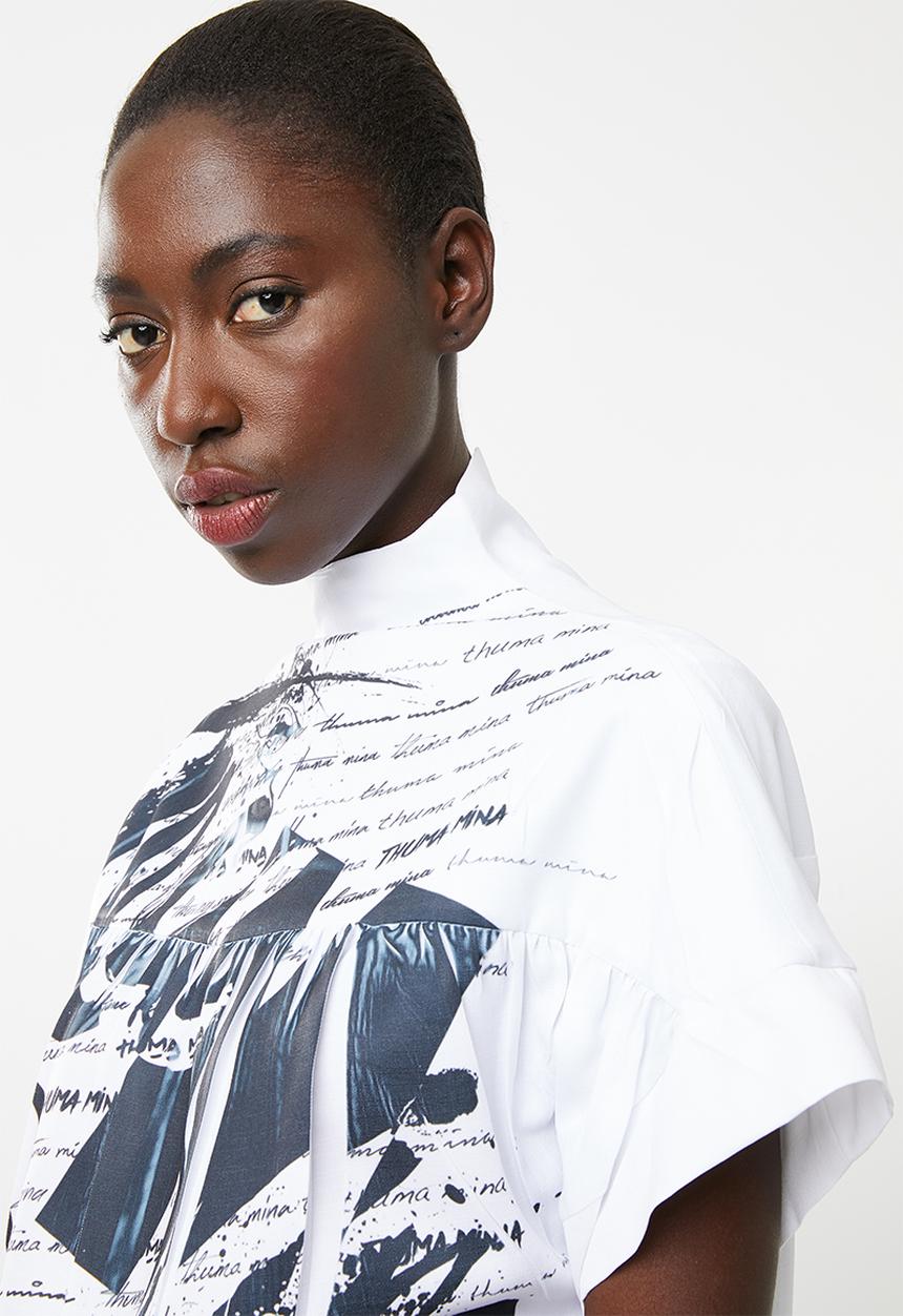 DAVID by David Tlale - Sarafina printed short sleeve blouse - white