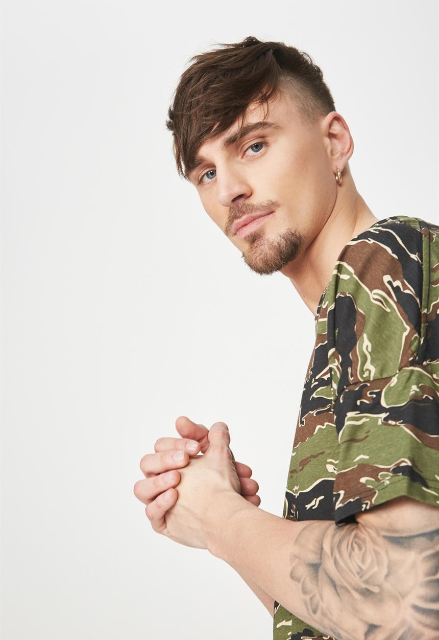 Cotton On - Drop shoulder longline tee - green