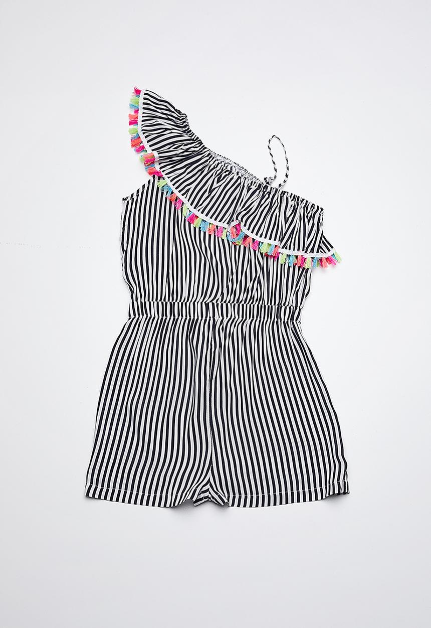 Rebel Republic - Playsuit with tassels - navy & white 
