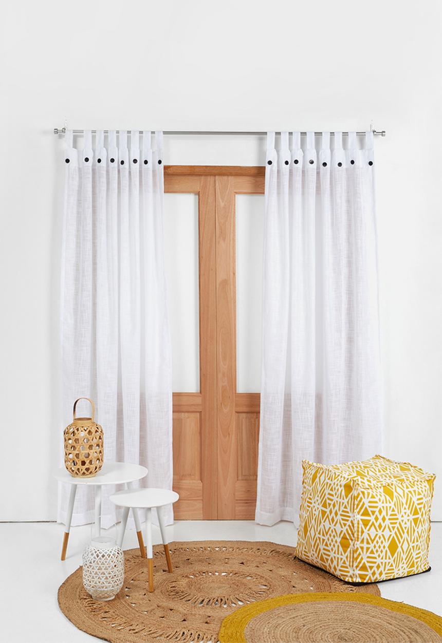Sixth Floor - Button detail tab top unlined curtain - white