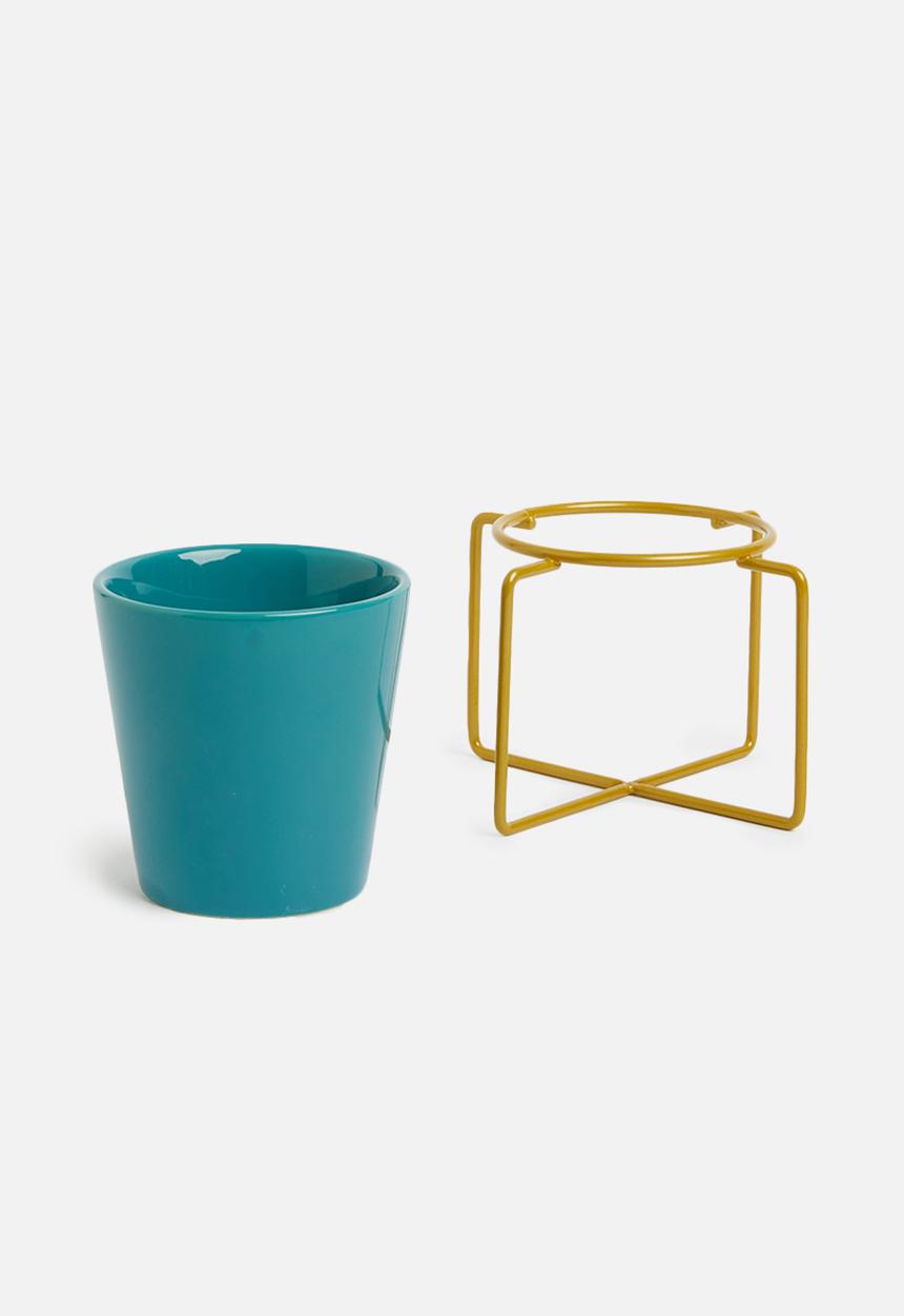Present Time - Coy plant pot ceramic - petrol blue