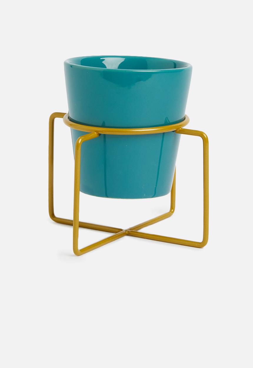Present Time - Coy plant pot ceramic - petrol blue