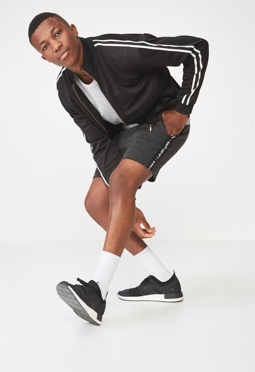 Cotton On - Coar side stripe double knit shorts - black