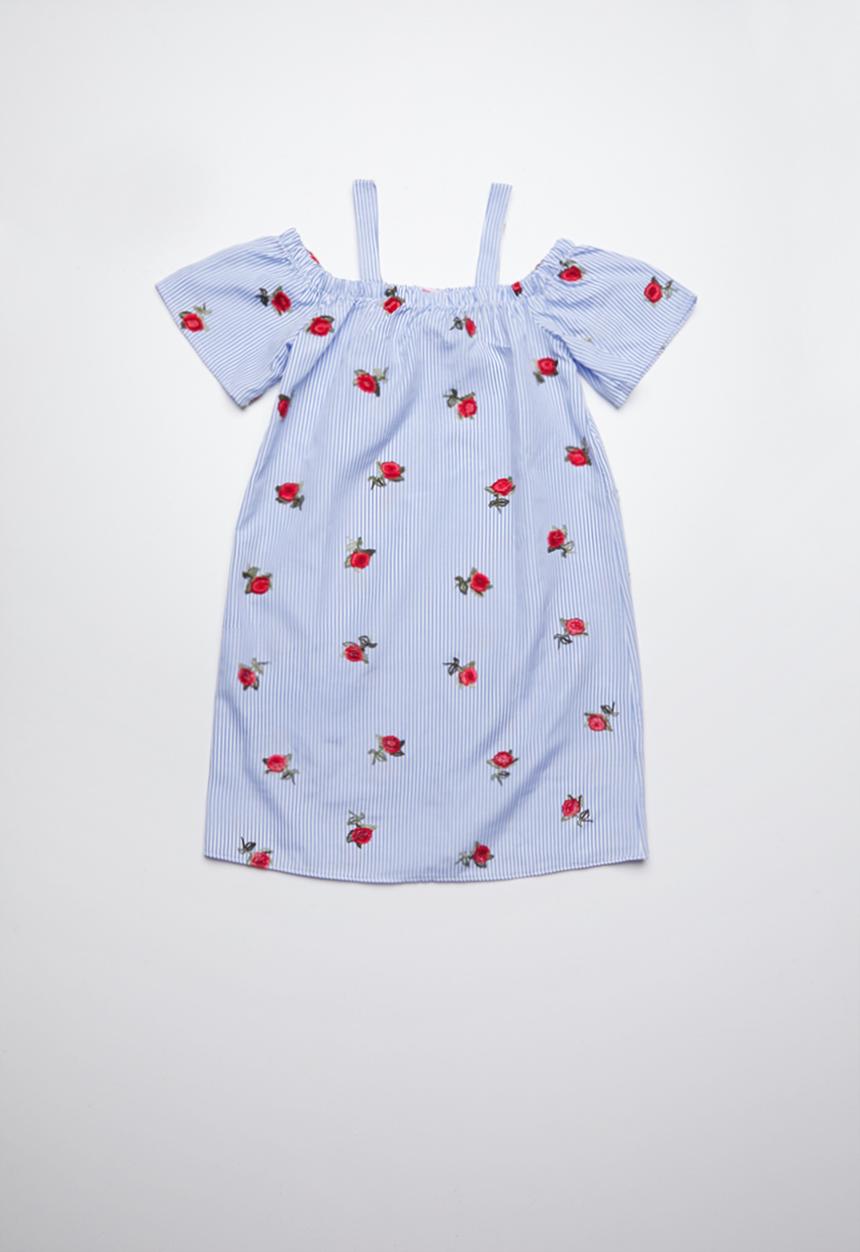 Pop Candy - Cold shoulder floral and stripe dress - blue