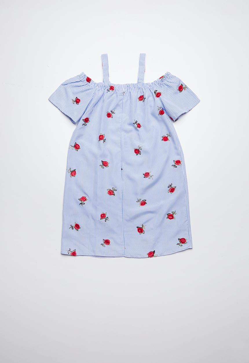 Pop Candy - Cold shoulder floral and stripe dress - blue