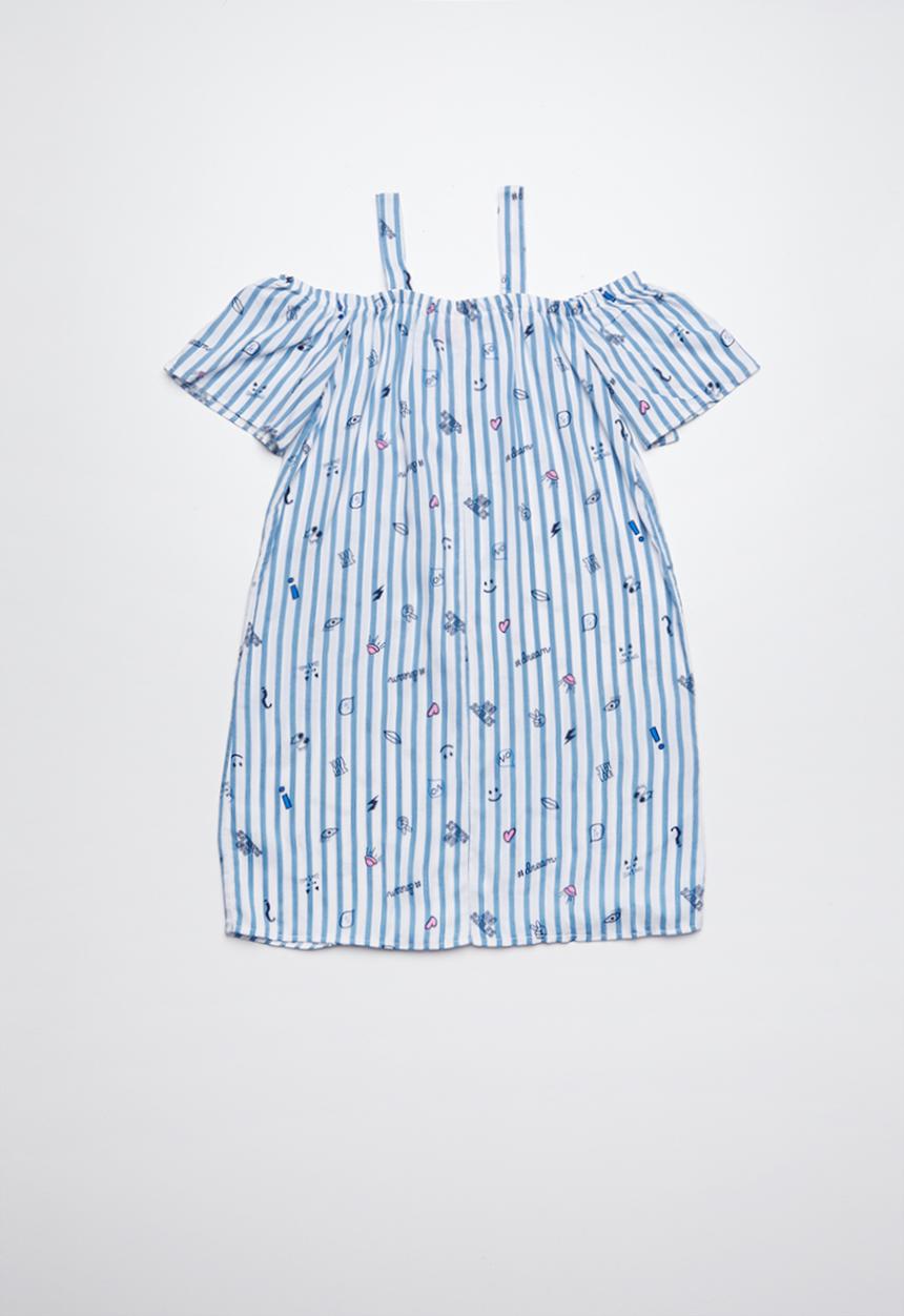 Pop Candy - Cold shoulder graphics strip print dress - blue