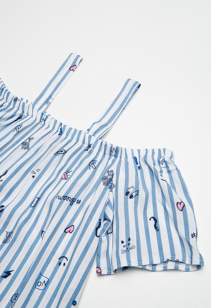 Pop Candy - Cold shoulder graphics strip print dress - blue