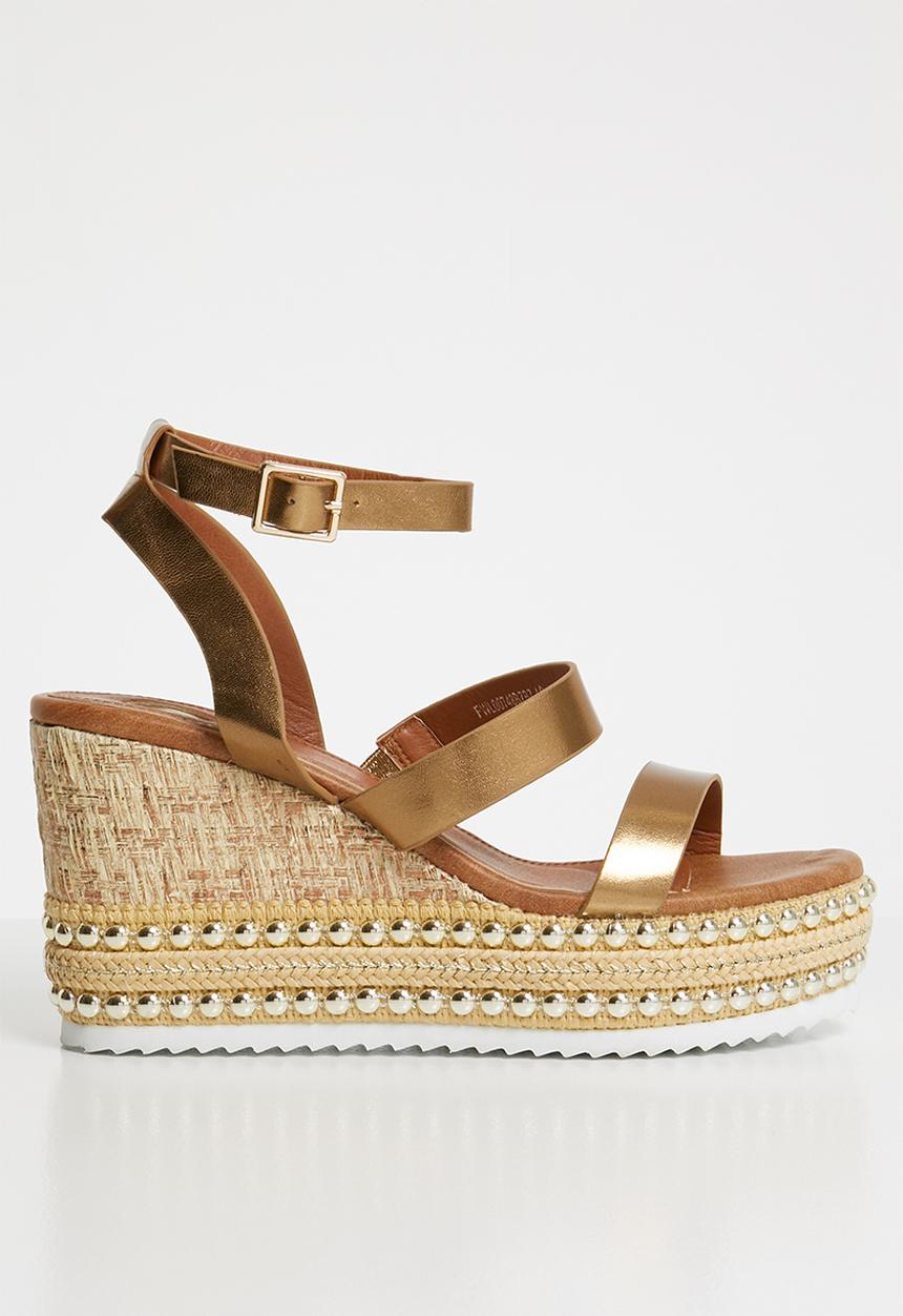 Footwork - Stud detail ankle strap wedges - bronze