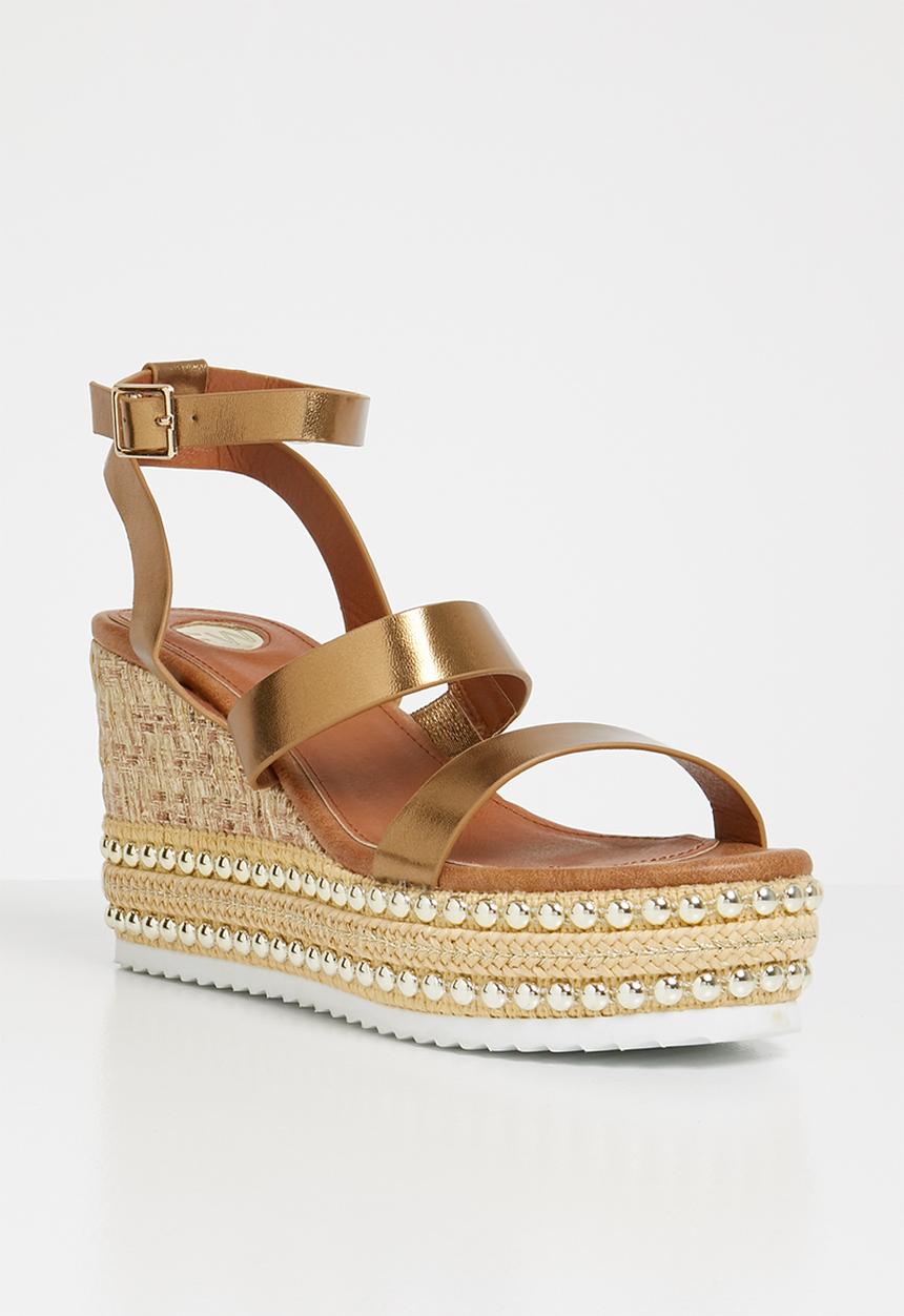 Footwork - Stud detail ankle strap wedges - bronze