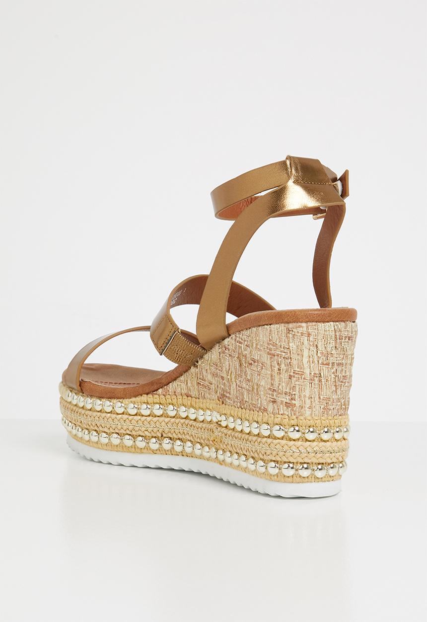 Footwork - Stud detail ankle strap wedges - bronze