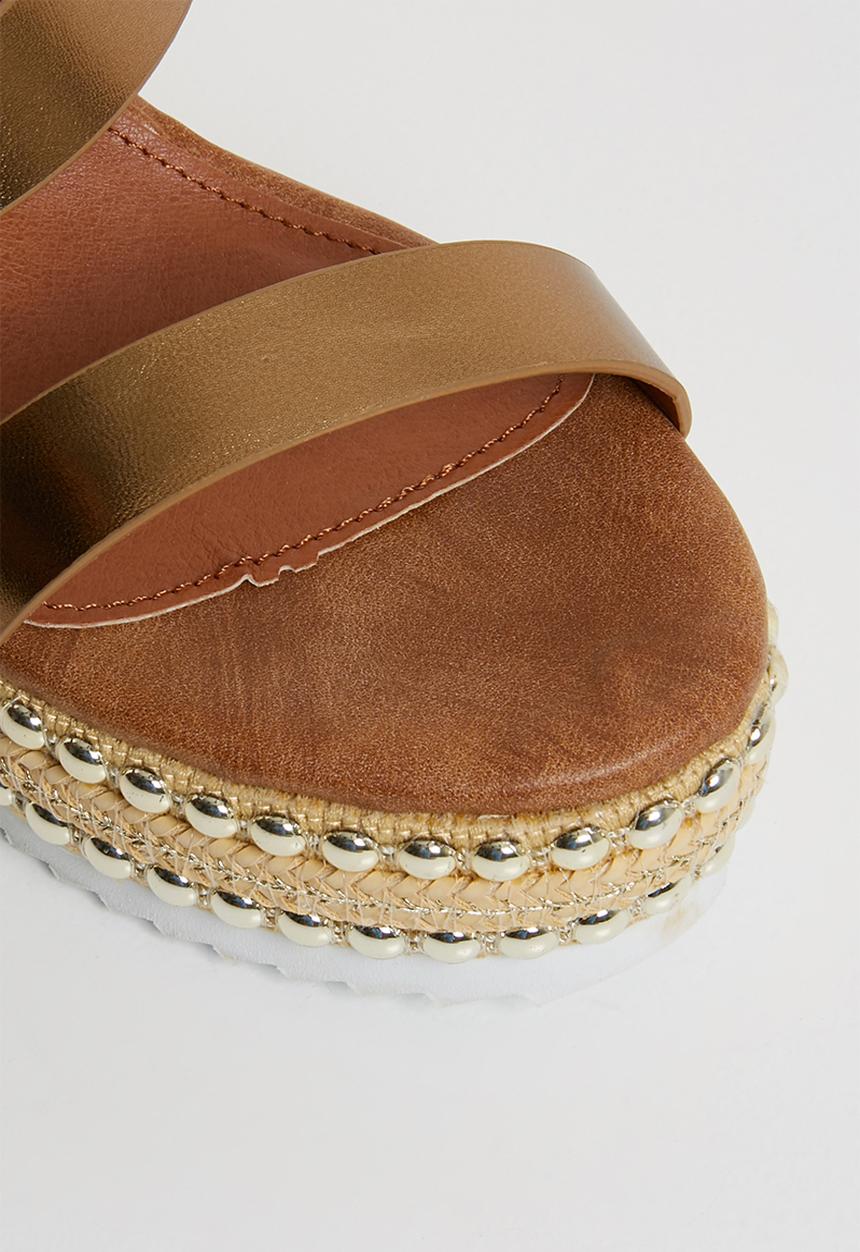 Footwork - Stud detail ankle strap wedges - bronze