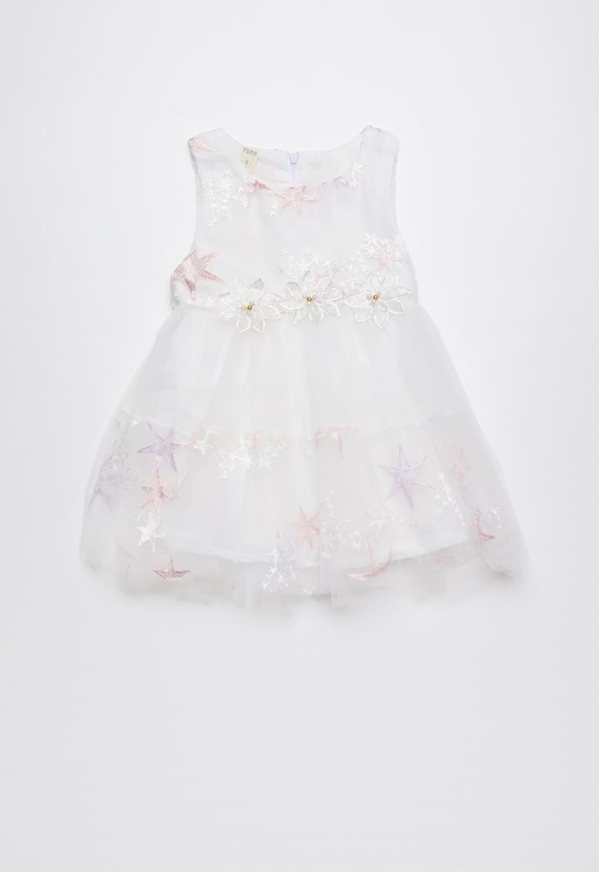 Pop Candy - Embroidered flower & star dress - white