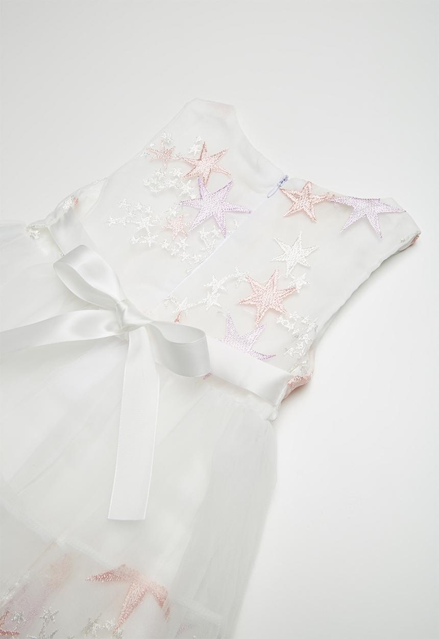 Pop Candy - Embroidered flower & star dress - white