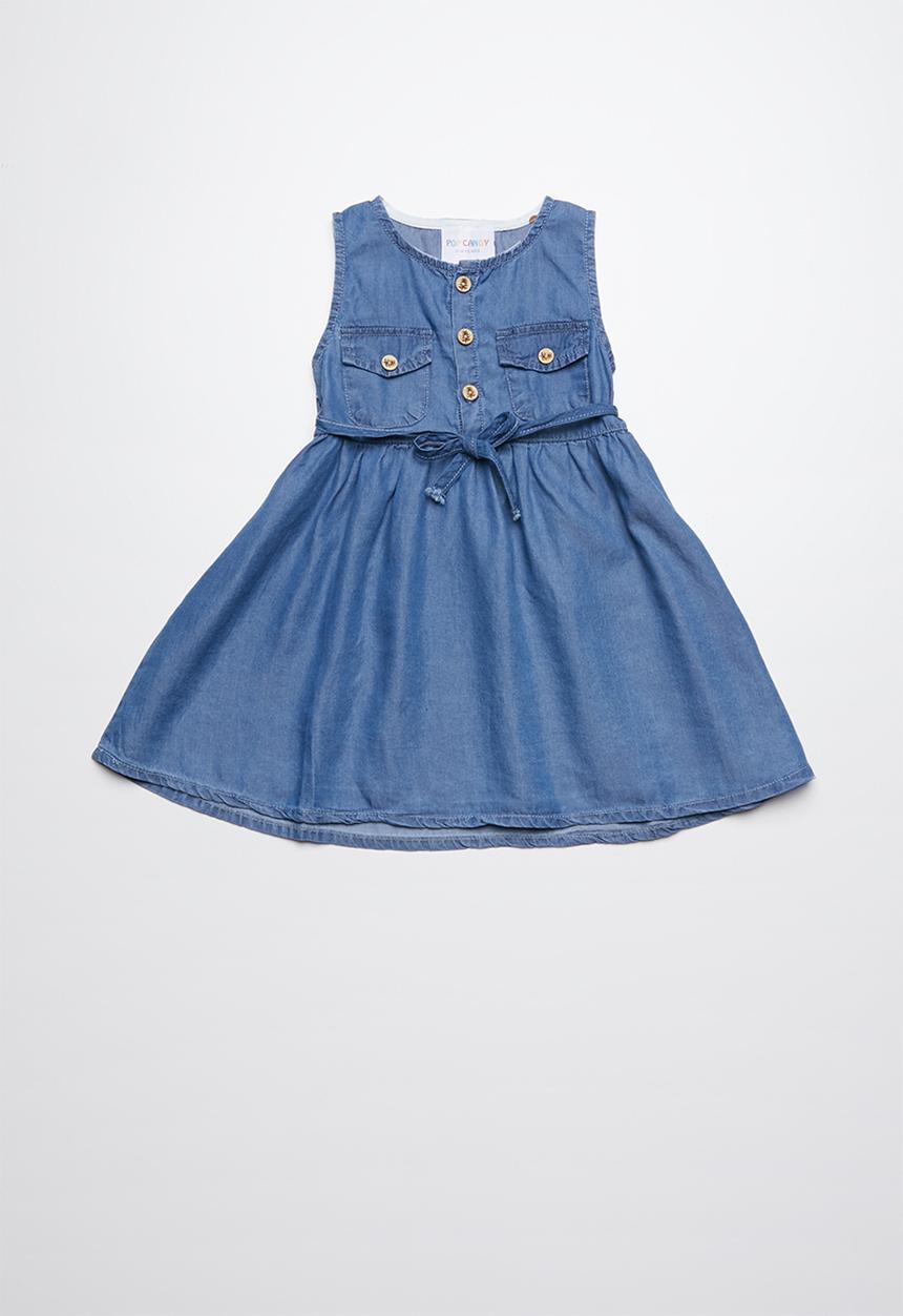 Pop Candy - Denim sleeveless dress with button up closure - blue 