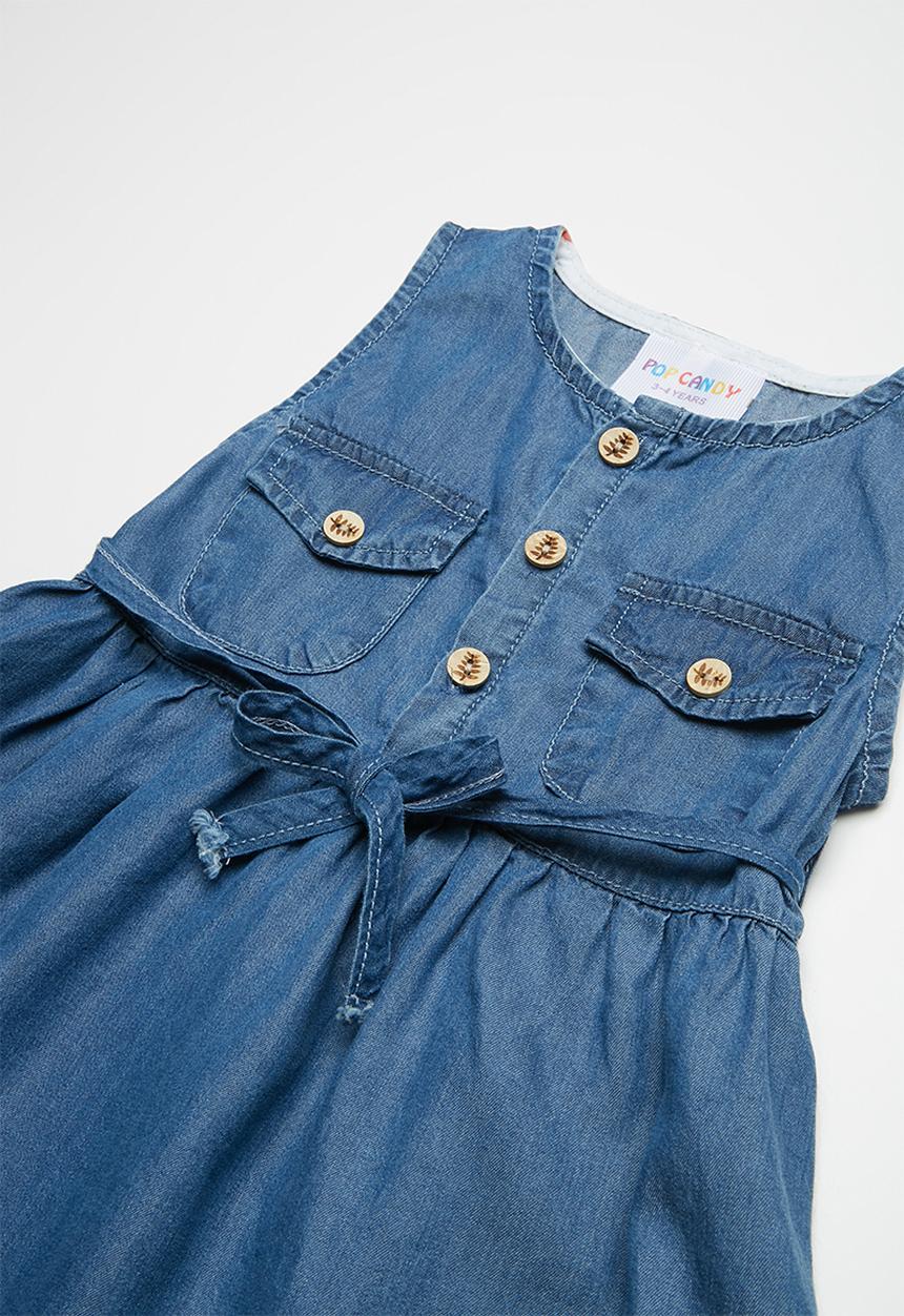 Pop Candy - Denim sleeveless dress with button up closure - blue 