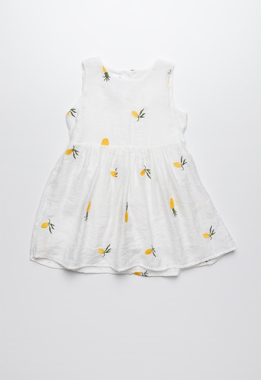 Pop Candy - Printed sleeveless dress with embroidered pineapples - white  