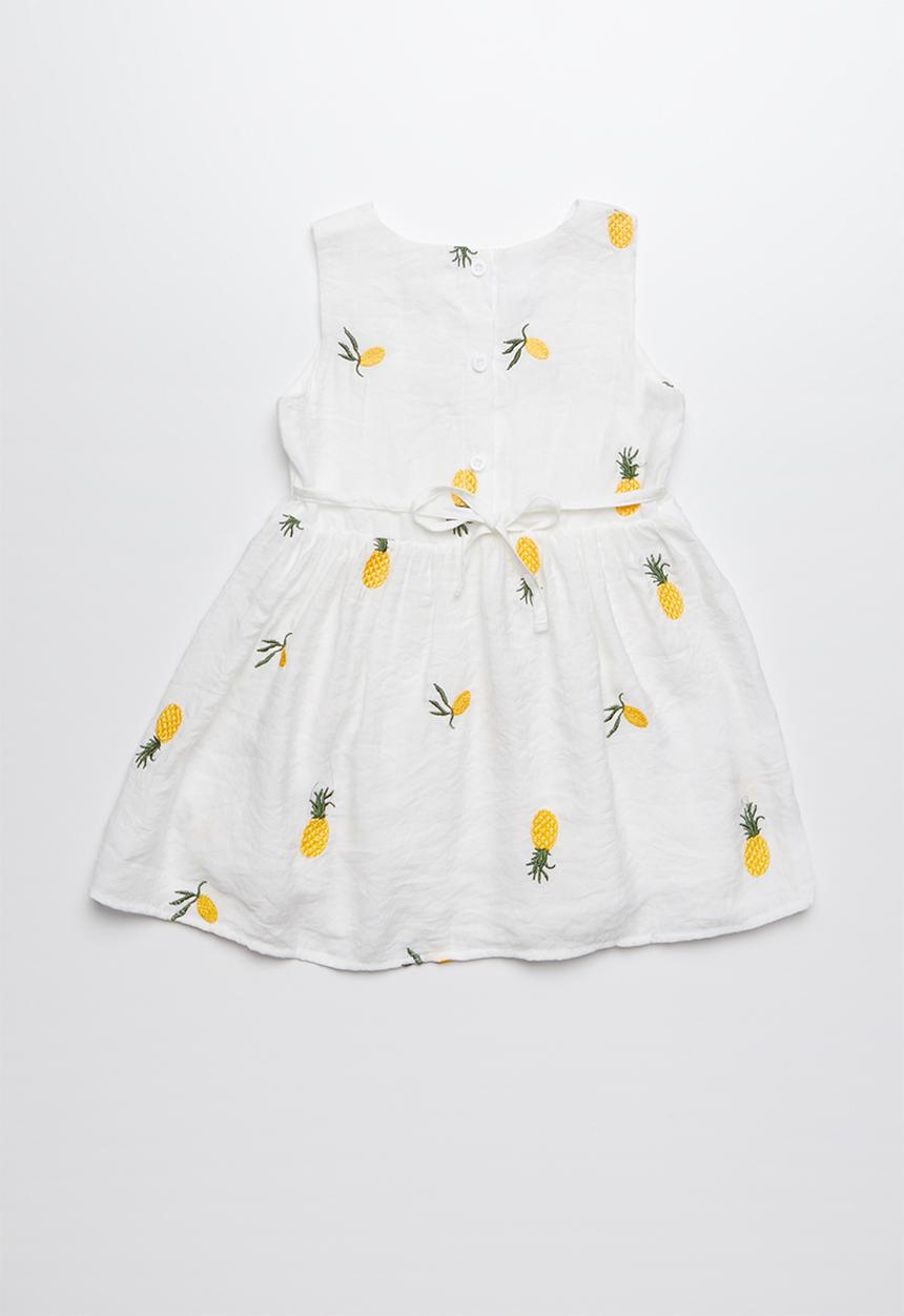 Pop Candy - Printed sleeveless dress with embroidered pineapples - white  