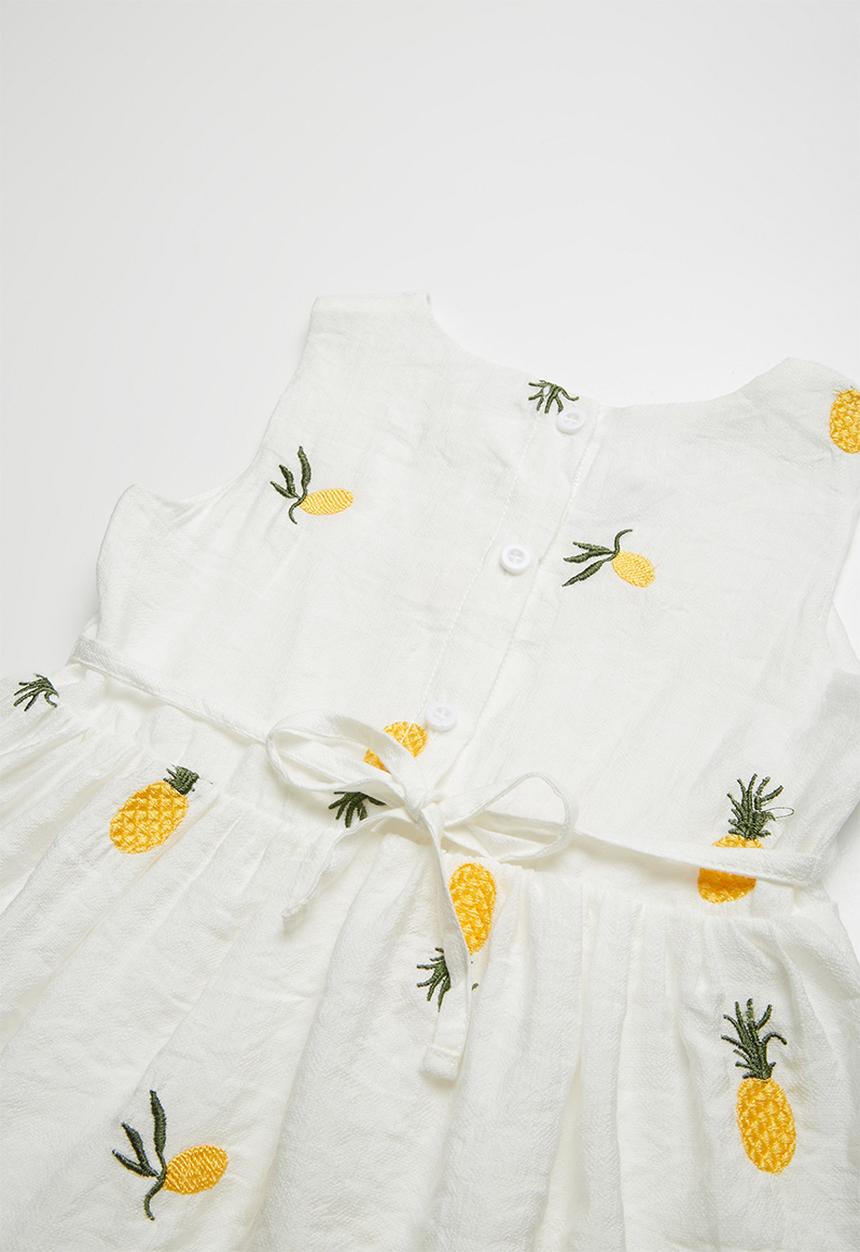 Pop Candy - Printed sleeveless dress with embroidered pineapples - white  